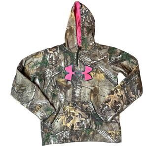 Under Armour Real Tree Women’s Hoodie Medium Brown Pink Camo Logo Outdoor Hiking